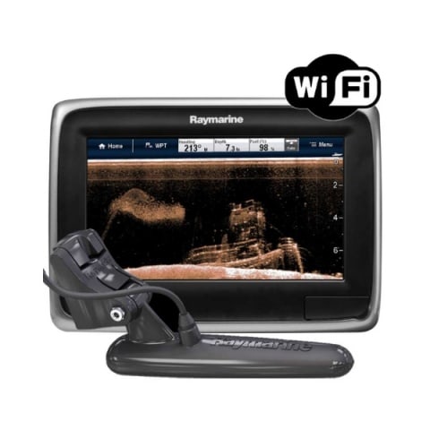 Raymarine a78 7 Multifunctional Display with Built-in DownVision Fishfinder and Wi-Fi, CPT-100 Transom Mount Transducer, No chart